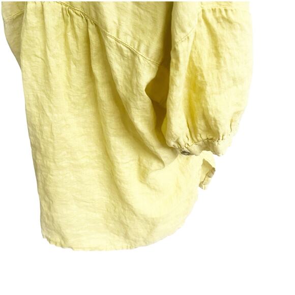 PILCRO Anthropologie 100% Linen Surf Button Down Short Sleeve Shirt Yellow Med - Picture 7 of 13